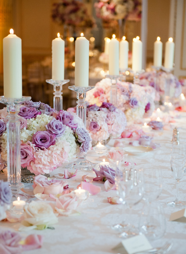 NB Flowers – Crystal bowls and candlesticks along the top table